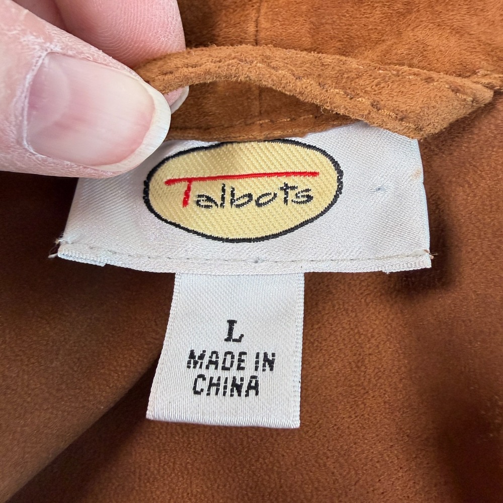 Vintage Women Talbots Cognac Suede Leather Jacket Sz L Western Boho Y2K Festival - Picture 9 of 14